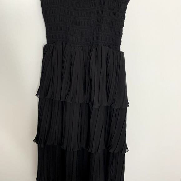 GANNI Pleated Georgette Flounce Smock Midi Dress Black Womens Size 32 New - Picture 10 of 16
